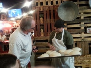 Albert and Billy examining dough