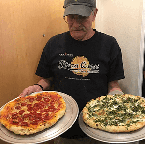 Albert with pizza